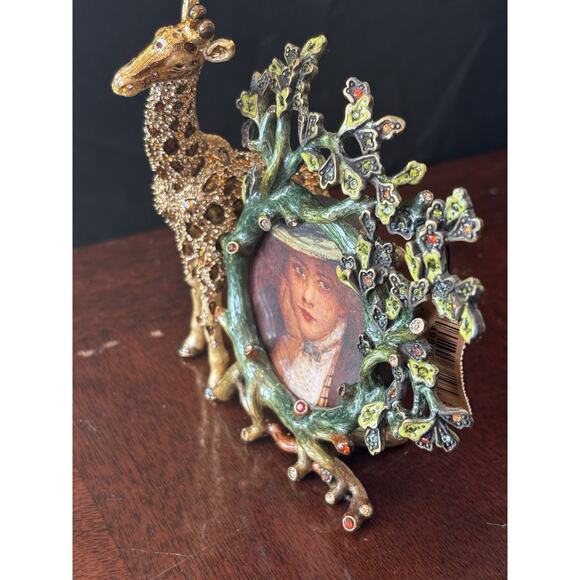 Jay Strongwater Giraffe Round Picture Frame Jungle Collection safari Crystals - Picture 6 of 8